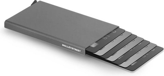 Walletstreet Uitschuifbare Pasjeshouder DS Type -  Walletstreet Aluminium Creditcardhouder Card Protector Anti-Skim/ RFID Card Protector 8 Pasjes – Grijs