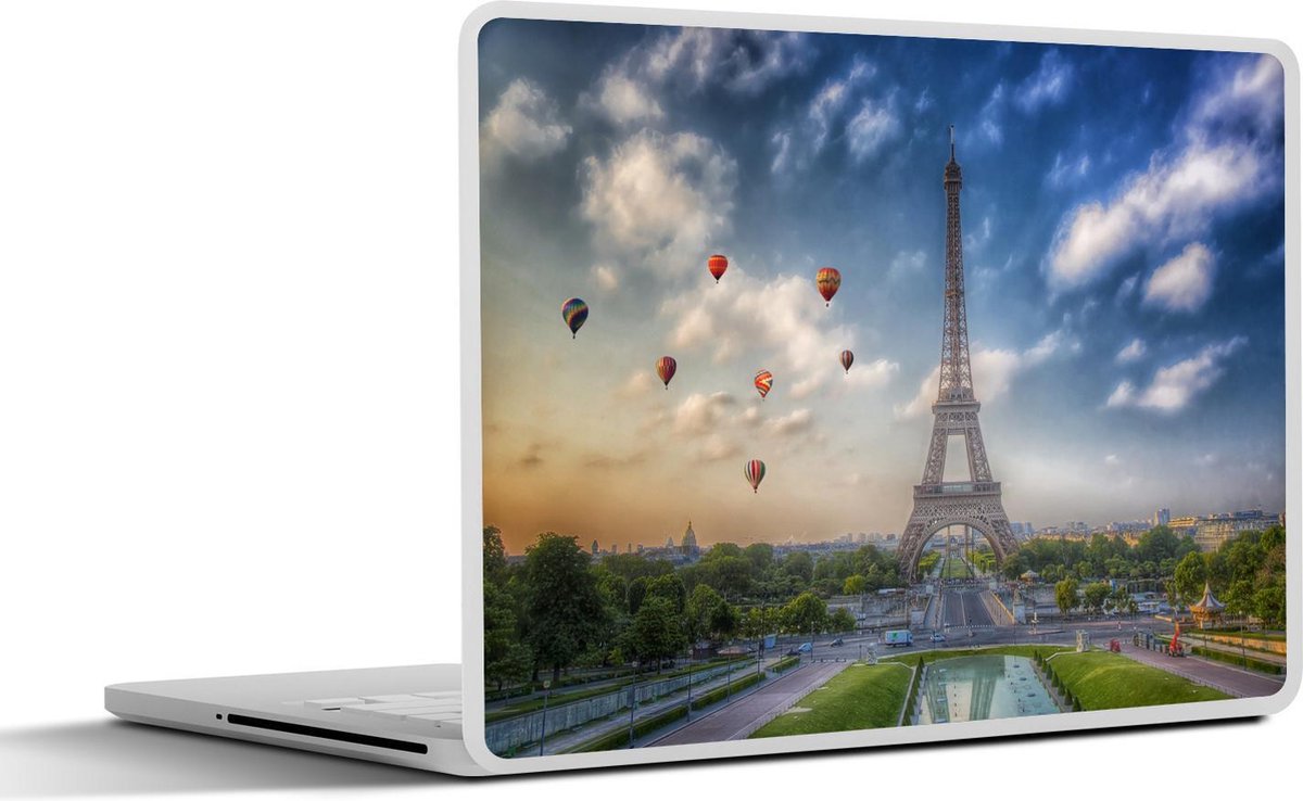 Laptop sticker - 10.1 inch - De Eiffeltoren met op de achtergrond luchtballonnen die in de lucht varen boven Parijs - 25x18cm - Laptopstickers - Laptop skin - Cover