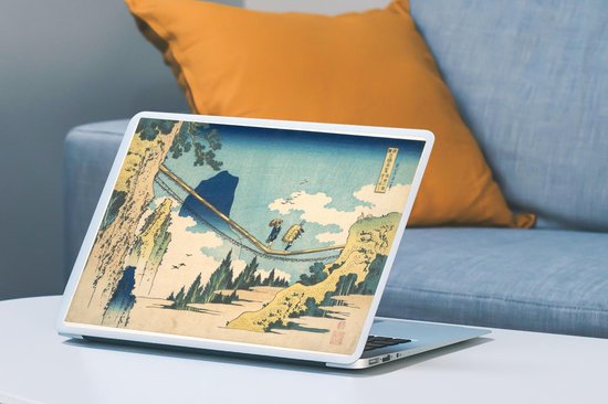 Sticker pour ordinateur portable - 15,6 pouces - Pont suspendu à la frontière de Hida et Etchu - peinture de Katshushika Hokusai