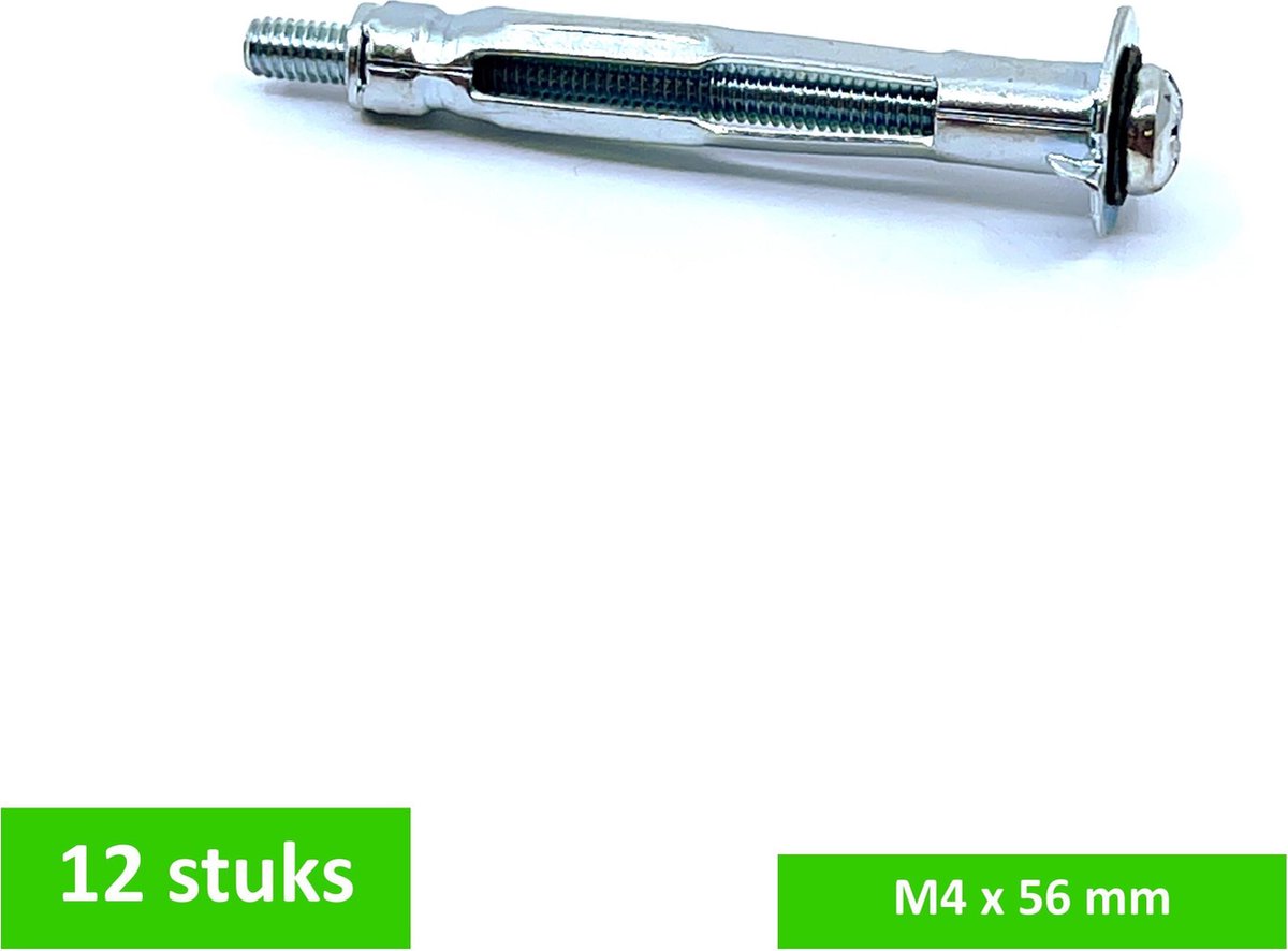 TQ4U hollewandplug met bout - M4 x 56 mm - kruiskop - boormaat Ø 7 mm - 12 STUKS