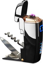 YONO Luxe Plasma Aansteker met Zakmes – Elektrische Compacte Lighter voor in Broekzak – met Kurkentrekker en Opener – Oplaadbaar – 4 in 1 – Zwart