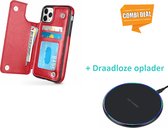 Wallet Case geschikt voor Apple iPhone 11 Pro Max - rood met draadloze oplader