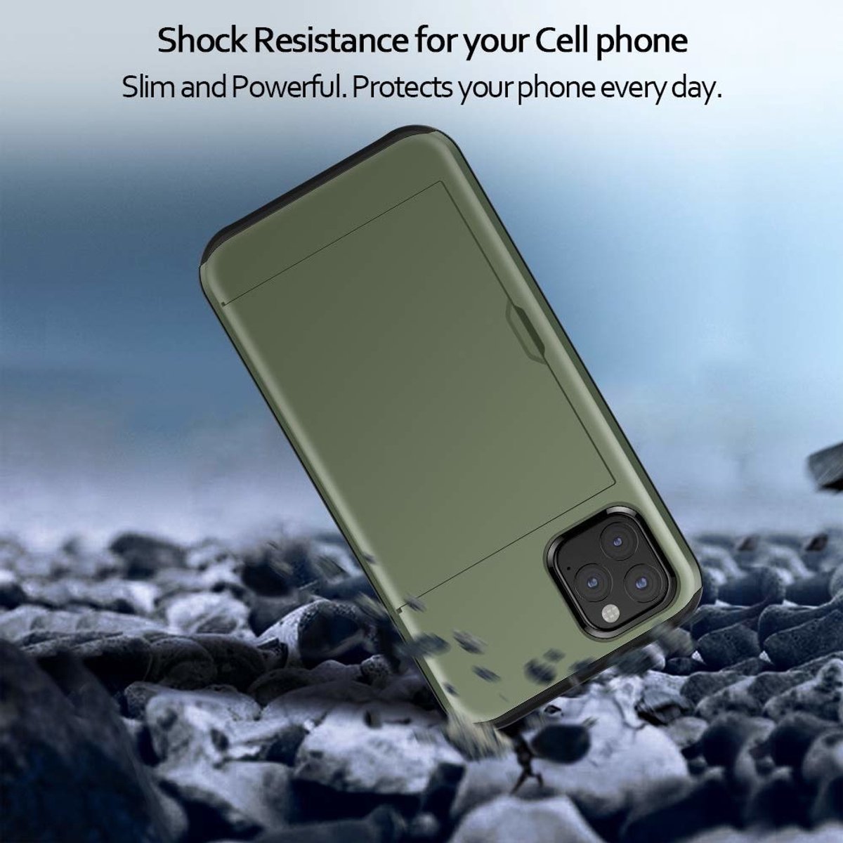 Kaarthouder Case Met Slide Geschikt Voor Apple Iphone 11 Pro - Groen Met Draadloze Oplader
