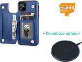 Wallet Case geschikt voor Apple iPhone 11 - blauw met draadloze oplader