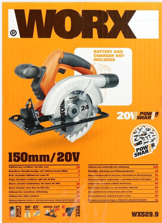 WORX Accu handcirkelzaag WX529.9 20V (zonder accu) | bol.com