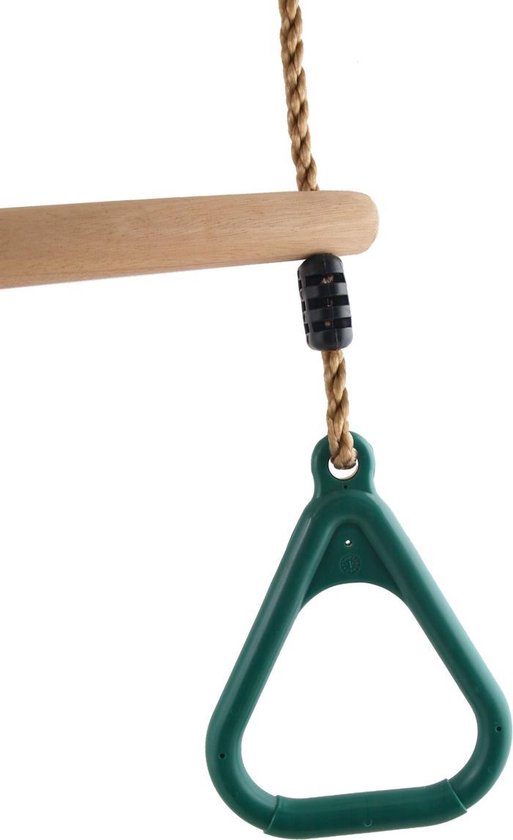 Trapèze en bois avec anneaux triangulaires en plastique Corde verte et ...