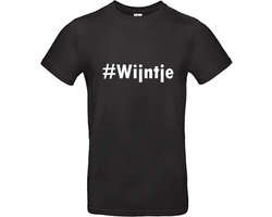 T-shirt #WIJNTJE - Maat: L - Zwart - Origineel cadeau voor de wijnliefhebber!