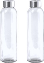 4x Stuks glazen waterfles/drinkfles transparant met Rvs dop 550 ml - Sportfles - Bidon