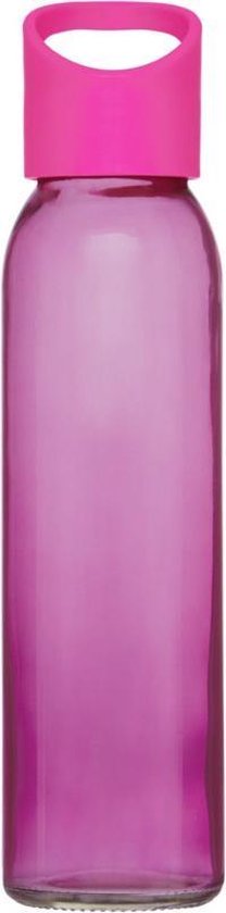 Glazen waterfles/drinkfles transparant roze met schroefdop met handvat 500 ml - Sportfles - Bidon