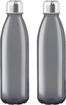 2x Stuks glazen waterfles/drinkfles zwart transparant met Rvs dop 500 ml - Sportfles - Bidon