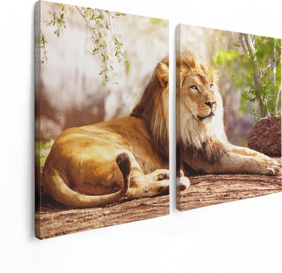 Artaza Canvas Schilderij Tweeluik Leeuw - 120x80 - Foto Op Canvas - Canvas Print