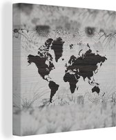 Canvas Wereldkaart - 90x90 - Wanddecoratie Wereldkaart - Bloem - Bruin