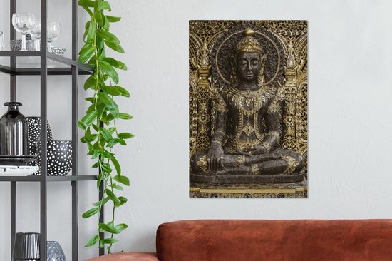 Toile Peinture Bouddha - Image - Or - 40x60 cm - Décoration murale