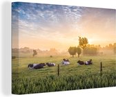 Canvas - Koeien - Dieren - Zonsopkomst - Landschap - Natuur - Canvasdoek - Schilderijen op canvas - 140x90 cm - Wanddecoratie