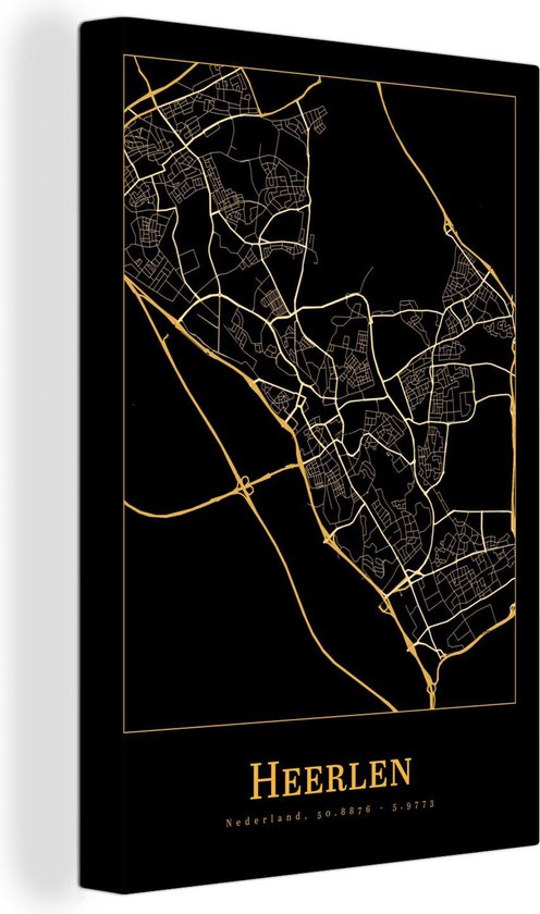 Tableau sur toile Carte - Heerlen - Or - Zwart - 80x120 cm - Décoration murale