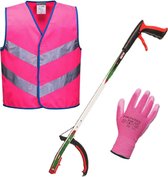 Startpakket - afvalgrijper kind - veiligheidshesje - kinderhandschoen - roze