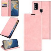 Voor ZTE Blade A51 Retro-skin Zakelijke Magnetische Zuignap Lederen Case met Houder & Kaartsleuven & Portemonnee (Roze)