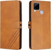 Voor Realme C15 Stiksels Stijl 2-Kleur Koe Textuur Horizontale Flip PU Lederen Case met Houder & Kaartsleuf & Lanyard (Geel)