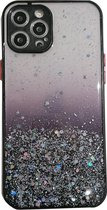 Samsung Galaxy A22 5G Transparant Glitter Hoesje met Camera Bescherming - Back Cover Siliconen Case TPU - Samsung Galaxy A22 5G - Zwart