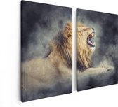 Artaza Canvas Schilderij Tweeluik Brullende Leeuw - 80x60 - Foto Op Canvas - Canvas Print