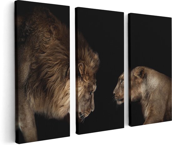 Artaza - Triptyque de peinture sur toile - Lion et lionne - 120x80 - Photo sur toile - Impression sur toile