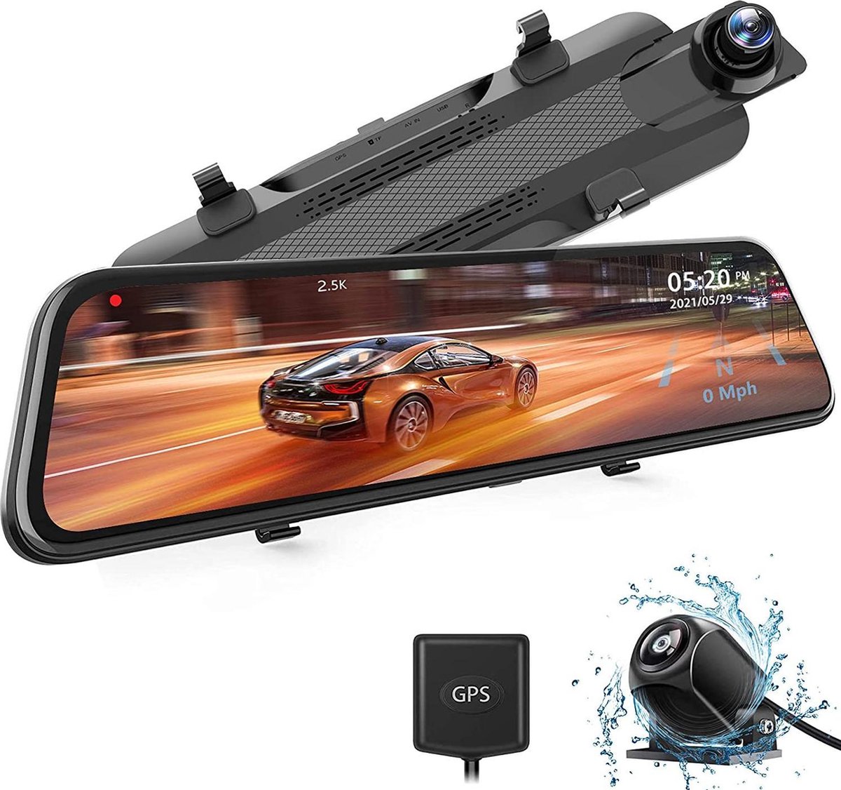 WOLFBOX 12 Dashcam Retroviseur sans Fil 2.5K,GPS Camera Voiture pour  Camion,Dashcam Voiture 1080P avec Recul,Dash Cam Avant Arrière et Carte 32GB