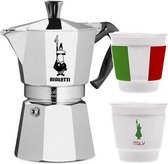 Bialetti Moka Express 4 kops + Bialetti Espressobeker Italia 4 stuks