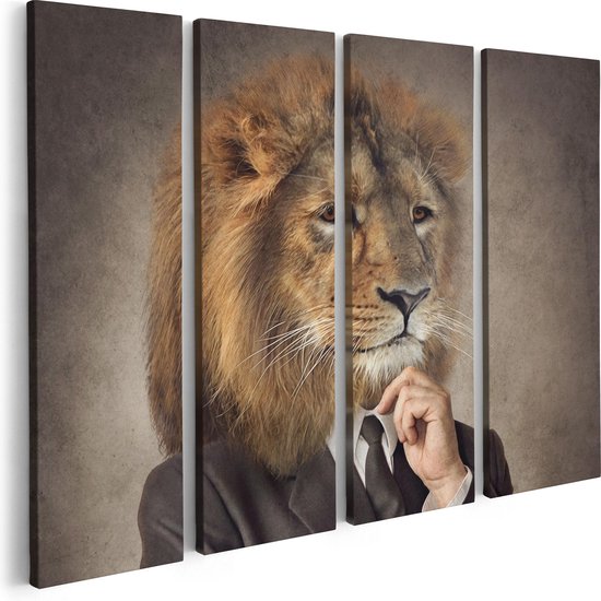 Artaza Canvas Schilderij Vierluik Leeuw In Pak - Leeuwenkop - 80x60 - Foto Op Canvas - Canvas Print