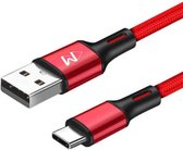 USB-C Data- en Laadkabel - 2.4A Snellader Kabel - Fast en Quick Charge Oplaadkabel - Type C Naar USB-A - Oplaadsnoer Telefoon - Laptop - Gevlochten Nylon – Rood – 2 Meter - Wilsem ®