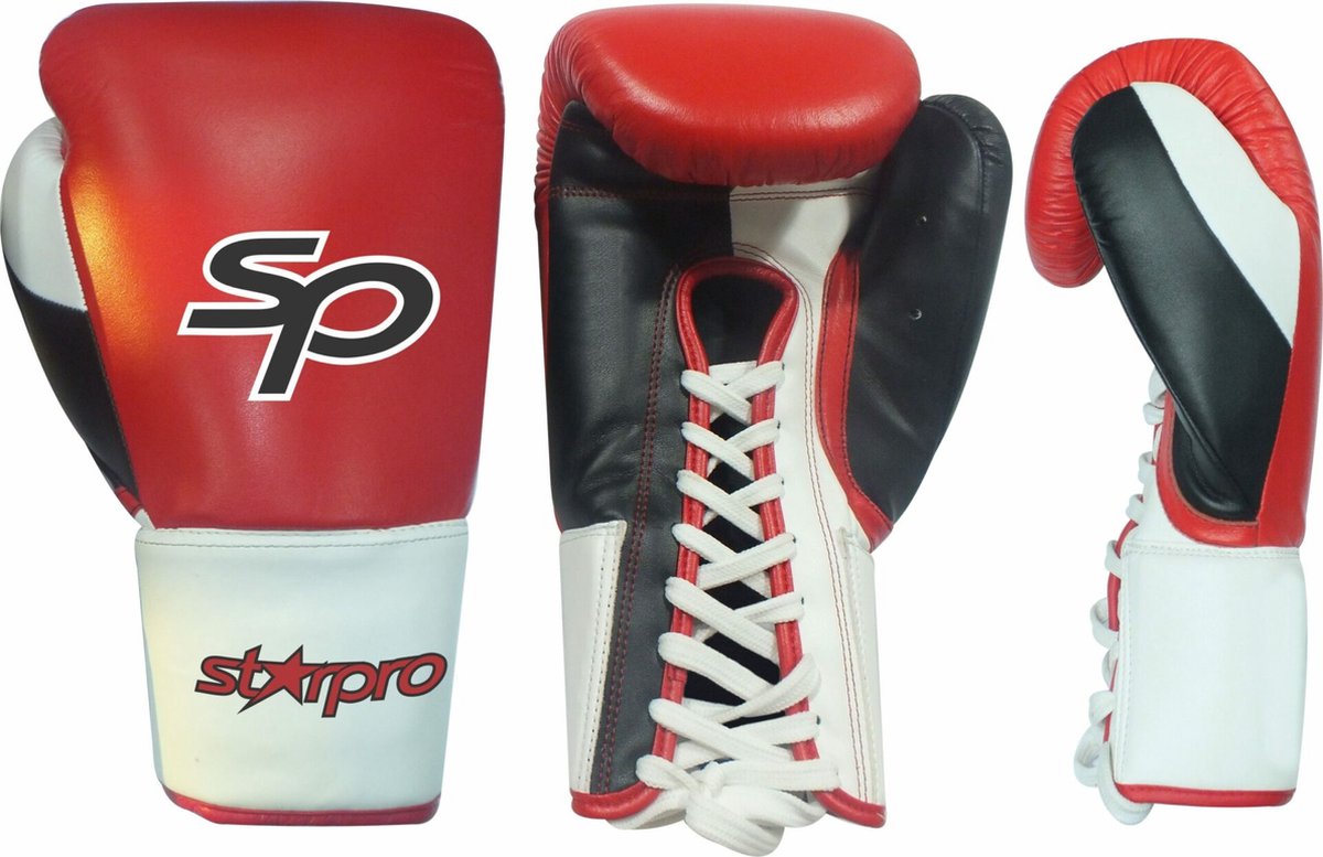 Pro Fight lace Gloves Layered Foam | Zwart / Rood / Wit (Maat: 10OZ)