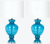 Gebogen Glazen Tafellamp - Turquoise - Set van 2 - Safavieh