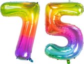 De Ballonnenkoning - Folieballon Cijfer 75 Yummy Gummy Rainbow - 86 cm