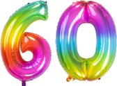 De Ballonnenkoning - Folieballon Cijfer 60 Yummy Gummy Rainbow - 86 cm