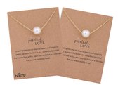 Bixorp Luck - Leuke Vriendschapsketting met Parel en kaart  - Set van 2 Stuks - Metaal