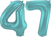 De Ballonnenkoning - Folieballon Cijfer 47 Aqua Metallic Mat - 86 cm