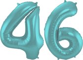 De Ballonnenkoning - Folieballon Cijfer 46 Aqua Metallic Mat - 86 cm