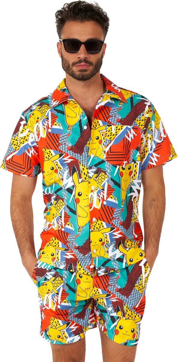 OppoSuits Pika Pikachu Summer Combo - Heren Zomer Set - Bevat Shirt En Shorts - Pokémon Zwem Kleding -Multi Color -Maat L - Opposuits