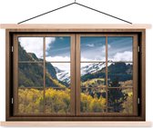 Posterhanger incl. Poster 120x80 cm - Schoolplaat - Doorkijk - Sneeuw - Berg - Textielposter - Blanke latten