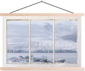 Posterhanger incl. Poster 120x80 cm - Schoolplaat - Doorkijk - Sneeuw - IJs - Textielposter - Blanke latten