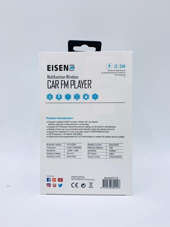 Eisenz EZ800 Bluetooth FM transmitter, CarKit , bluetooth mp3 player Play Modes |