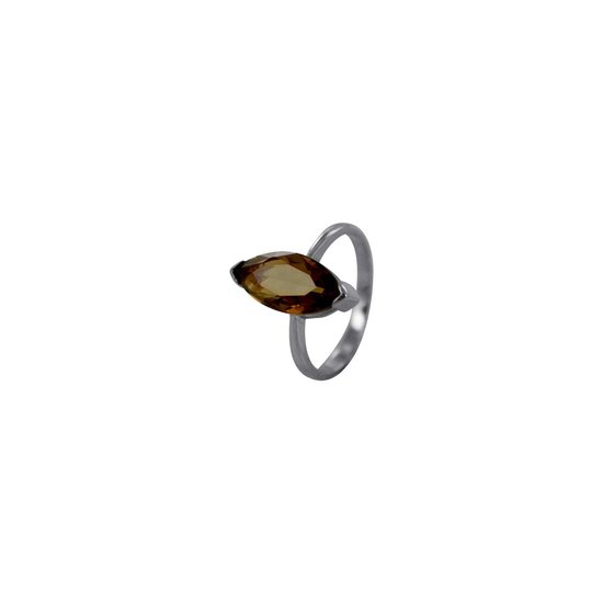 Silventi 9SIL-21450 Zilveren Ring met Steen - Dames - Ellips - 15 x 7 mm - Bruin - Zirkonia - Maat 52 - Rhodium - Zilver