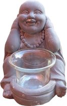 Buddha - Horen - theelichthouder - lichtgrijs - 10.7x12.7x12.9cm
