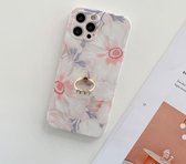 Voor iPhone 12 Frosted Flowers Pattern IMD TPU-hoesje met metalen diamanten ringhouder (roze)