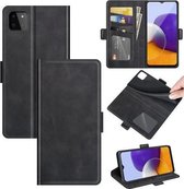 Voor Samsung Galaxy A22 5G Dual-side magnetische gesp horizontale flip lederen tas met houder & kaartsleuven & portemonnee (zwart)