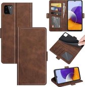 Voor Samsung Galaxy A22 5G Dual-side Magnetische Gesp Horizontale Flip Lederen Case met Houder & Kaartsleuven & Portemonnee (Bruin)