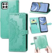 Voor Huawei Enjoy 20 5G Mandala Bloem Reliëf Horizontale Flip Lederen Case met Beugel / Kaartsleuf / Portemonnee / Lanyard (Groen)