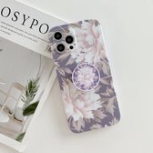 Voor iPhone 12 Pro Max Frosted Flowers Pattern IMD TPU Case met opvouwbare houder (grijs)