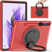 Voor Samsung Galaxy Tab S7+/S7 FE 12,4 inch T970 Schokbestendige TPU + pc-beschermhoes met 360 graden rotatie Opvouwbare handgreephouder en pensleuf (rood)