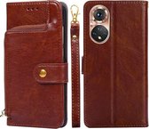 Voor Honor 50 Ritstas PU + TPU Horizontale Flip Lederen Case met Houder & Kaartsleuf & Portemonnee & Lanyard (Bruin)