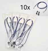 Brillenkoord Blauw 10 stuks- Verstelbaar lichtgewicht brillenkoord- Mondkapje touw Slotje met rubber lusjes- VOORDEEL